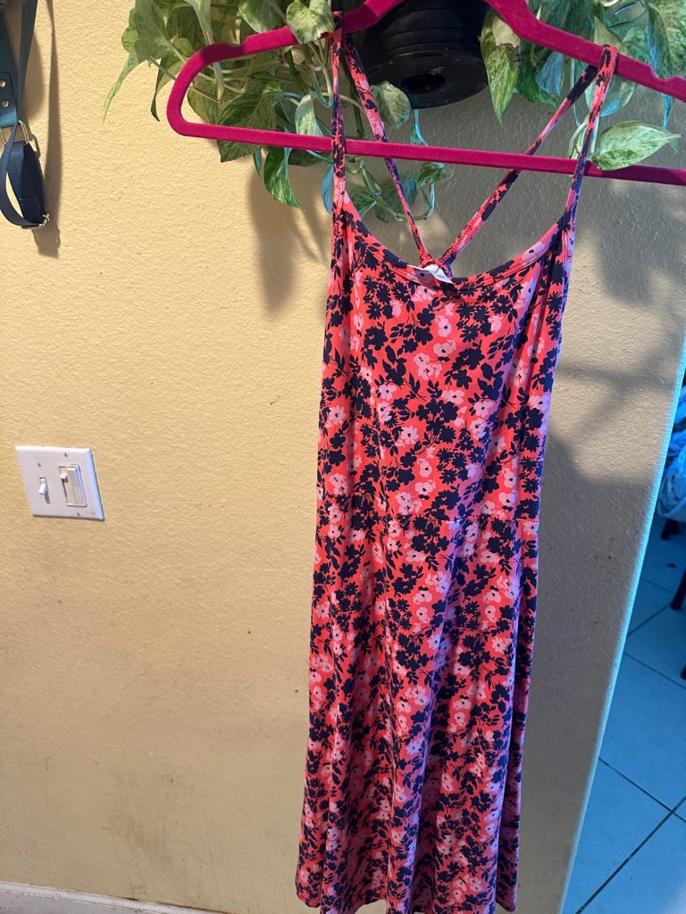 Floral Pink Midi Slip Dress with Black Floral Print